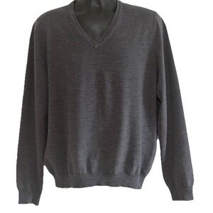 Brooks Brothers Extra Fine Italian Merino Wool Blend Gray V Neck Sweater Size M